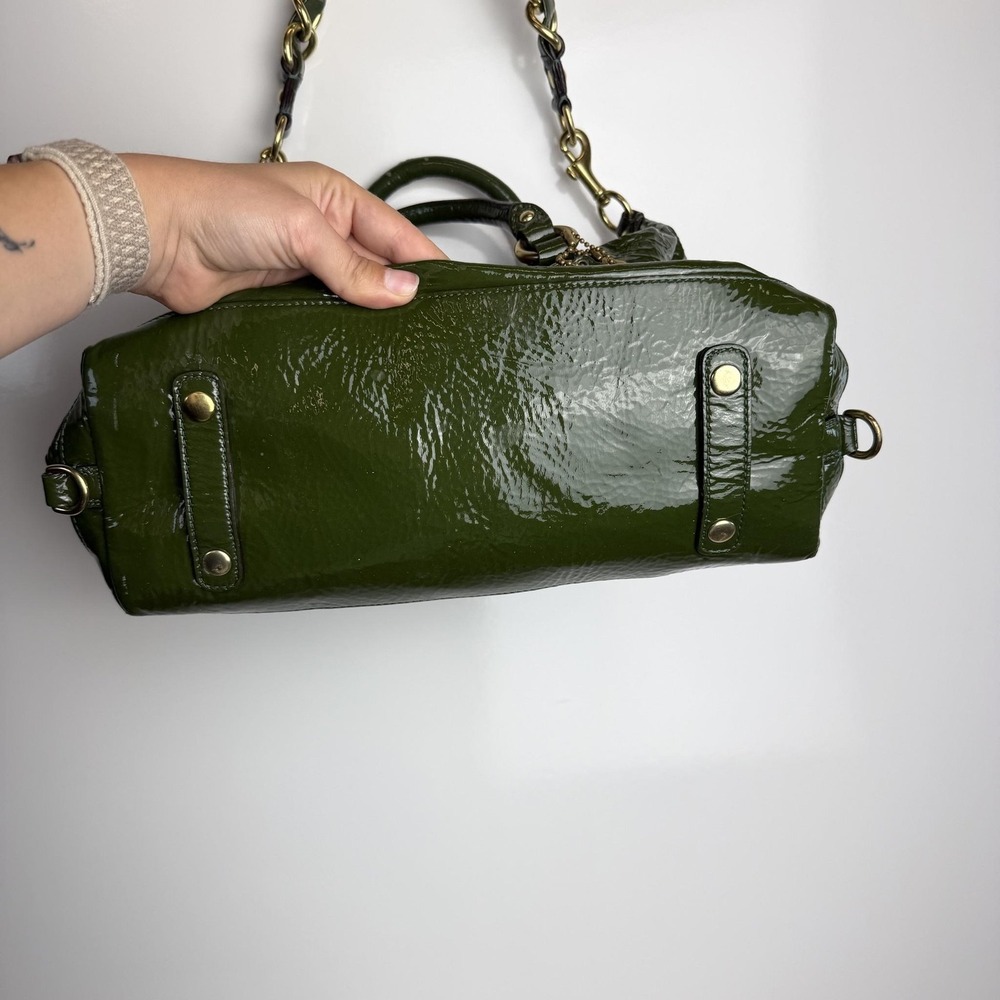 Coach Satchel Bag Womens Medium Green Patent Leather Chain Strap Gold Hardware - Picture 4 of 11
